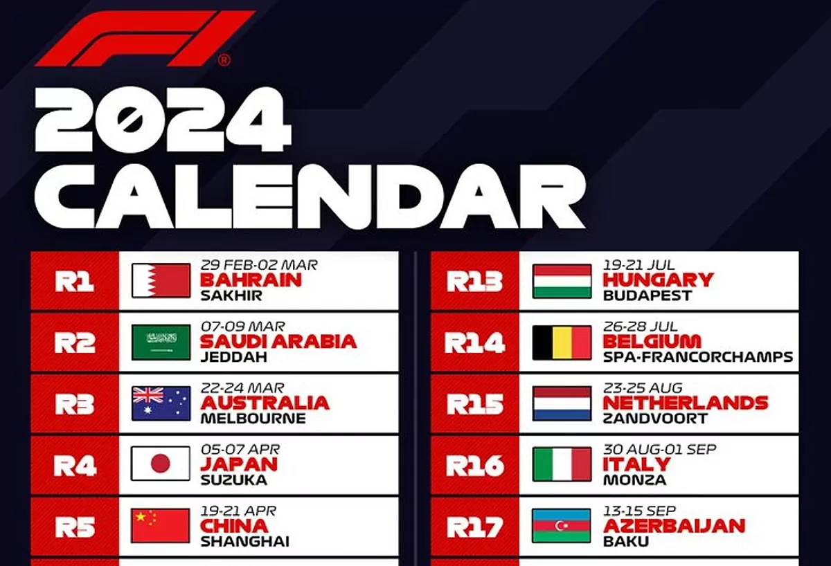 Calendario de Grandes Premios y pruebas de Fórmula 1 para 2024