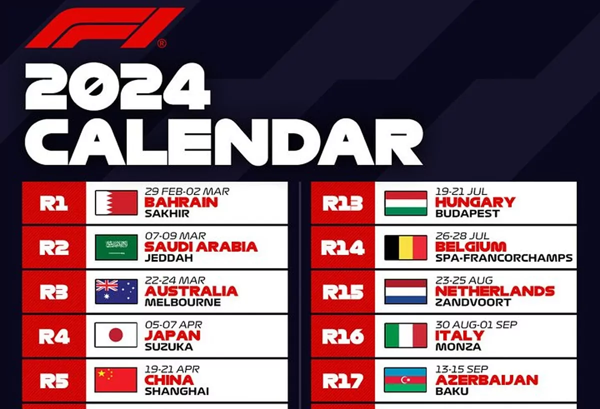 Calendario de test y Grandes Premios de Fórmula 1 2024